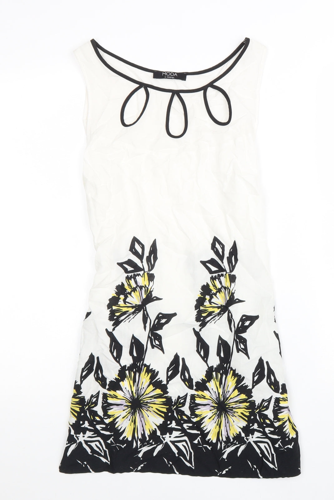 Moda Womens White Cotton A-Line Size 12 Round Neck Tie - Flower Detail