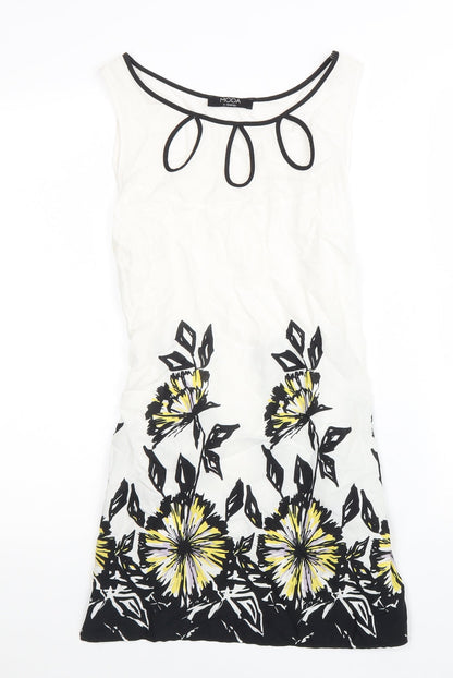 Moda Womens White Cotton A-Line Size 12 Round Neck Tie - Flower Detail