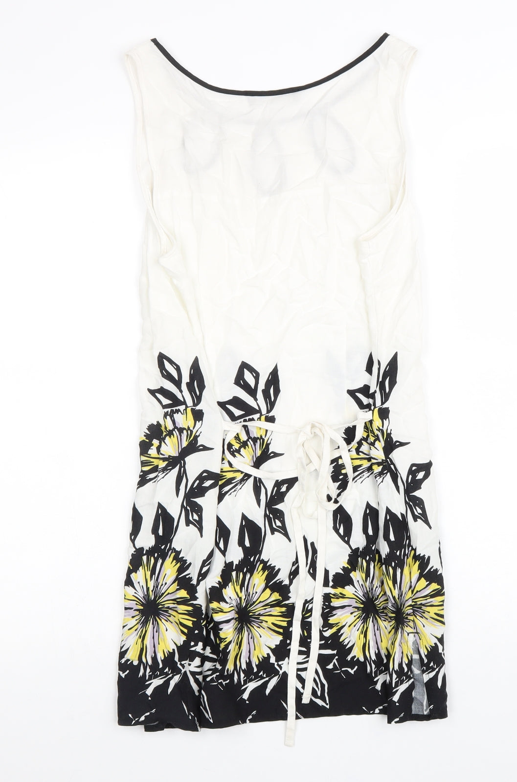 Moda Womens White Cotton A-Line Size 12 Round Neck Tie - Flower Detail