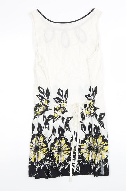 Moda Womens White Cotton A-Line Size 12 Round Neck Tie - Flower Detail