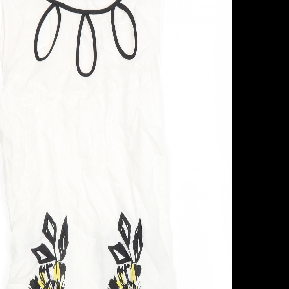 Moda Womens White Cotton A-Line Size 12 Round Neck Tie - Flower Detail