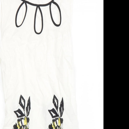 Moda Womens White Cotton A-Line Size 12 Round Neck Tie - Flower Detail