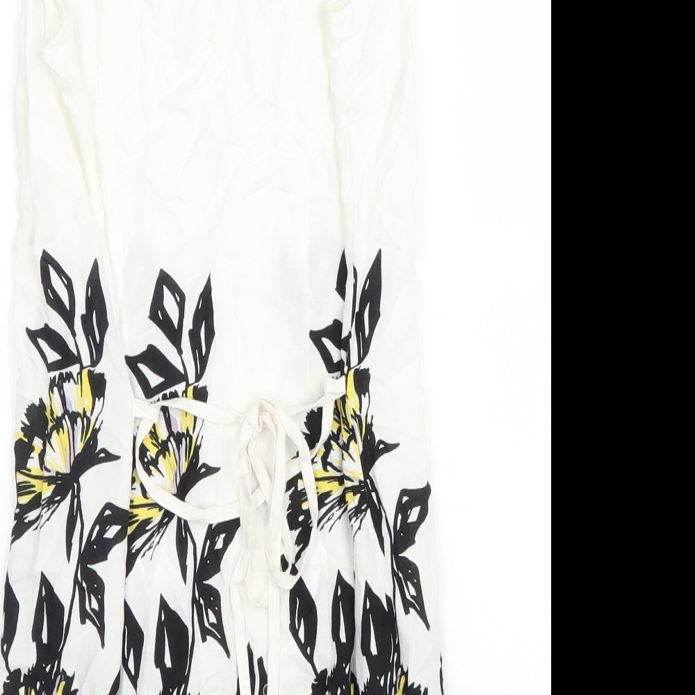 Moda Womens White Cotton A-Line Size 12 Round Neck Tie - Flower Detail