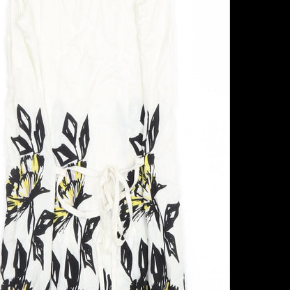 Moda Womens White Cotton A-Line Size 12 Round Neck Tie - Flower Detail