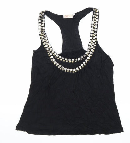 P-Chi Womens Black Viscose Basic Tank Size L Round Neck
