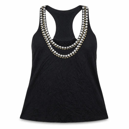 P-Chi Womens Black Viscose Basic Tank Size L Round Neck