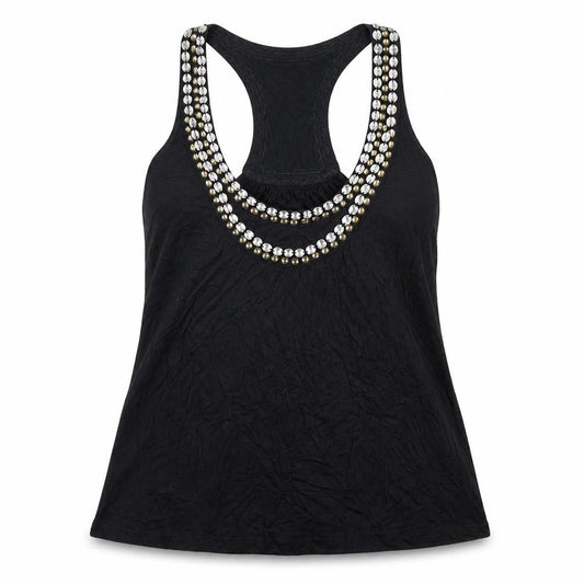 P-Chi Womens Black Viscose Basic Tank Size L Round Neck