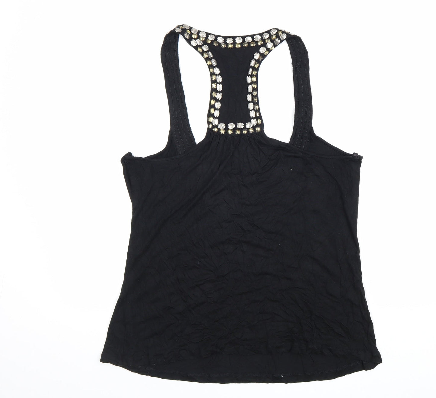 P-Chi Womens Black Viscose Basic Tank Size L Round Neck