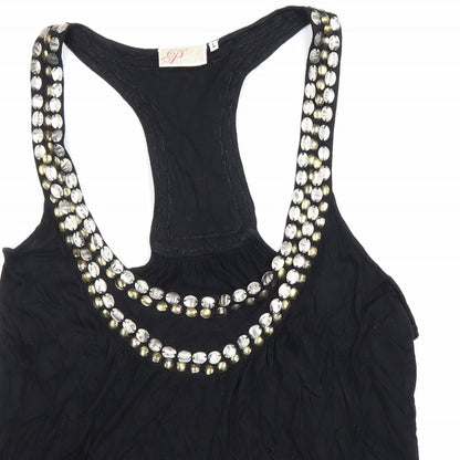 P-Chi Womens Black Viscose Basic Tank Size L Round Neck