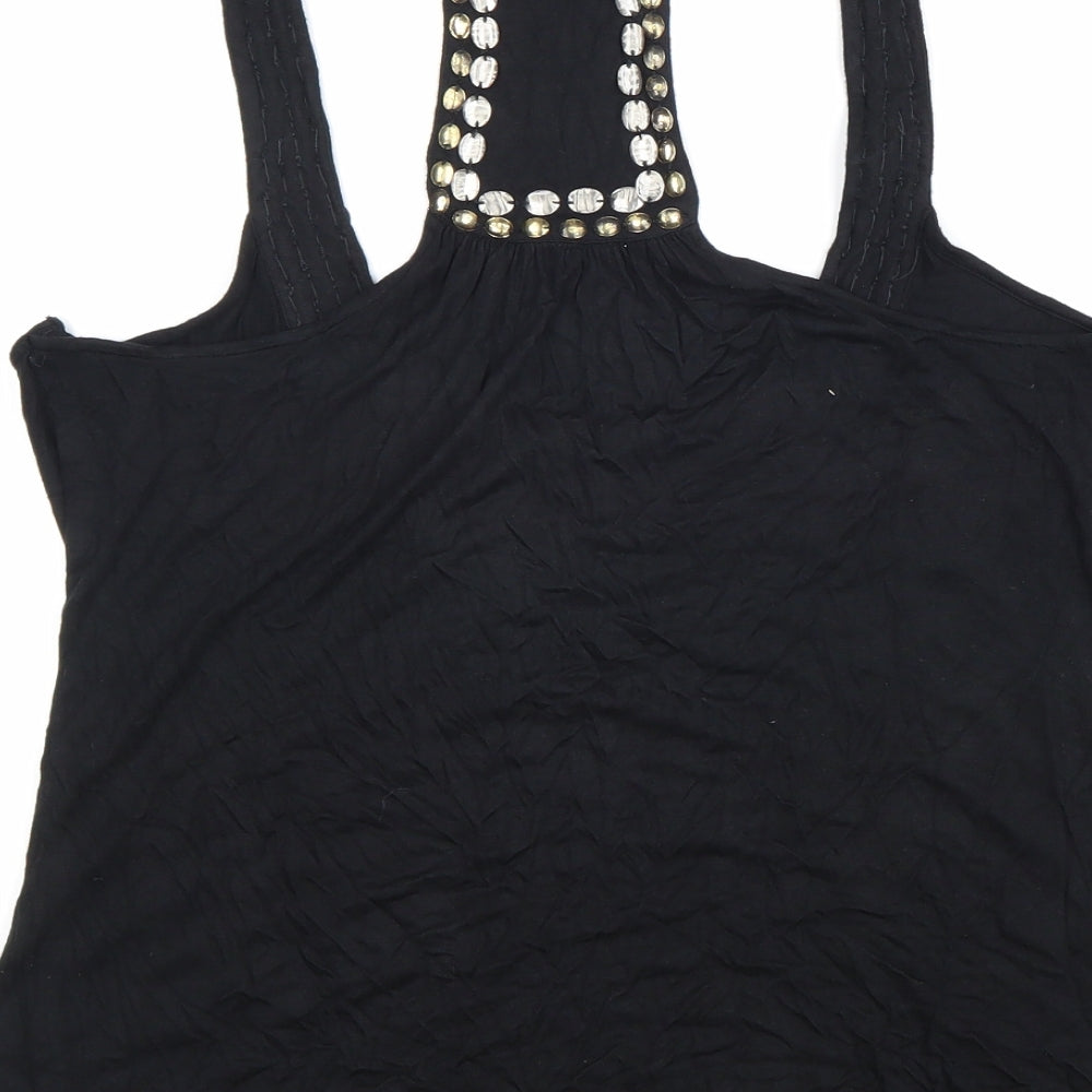 P-Chi Womens Black Viscose Basic Tank Size L Round Neck