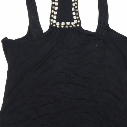 P-Chi Womens Black Viscose Basic Tank Size L Round Neck