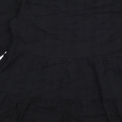 Zara Womens Black 100% Cotton Fit & Flare Size M V-Neck Zip