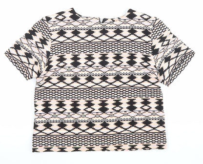 Miss Selfridge Womens Multicoloured Geometric Cotton Basic T-Shirt Size 8 Round Neck