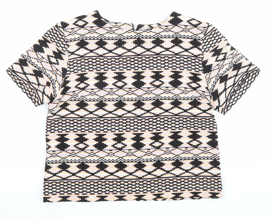 Miss Selfridge Womens Multicoloured Geometric Cotton Basic T-Shirt Size 8 Round Neck