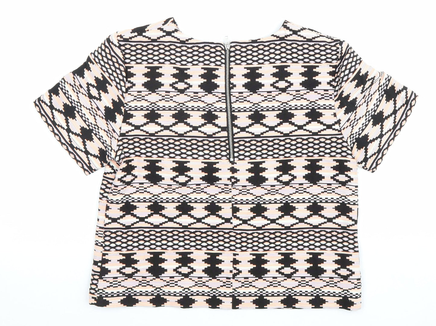 Miss Selfridge Womens Multicoloured Geometric Cotton Basic T-Shirt Size 8 Round Neck