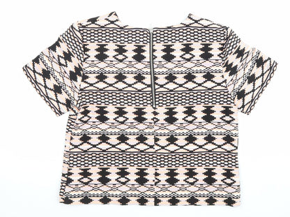 Miss Selfridge Womens Multicoloured Geometric Cotton Basic T-Shirt Size 8 Round Neck