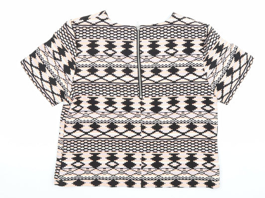 Miss Selfridge Womens Multicoloured Geometric Cotton Basic T-Shirt Size 8 Round Neck