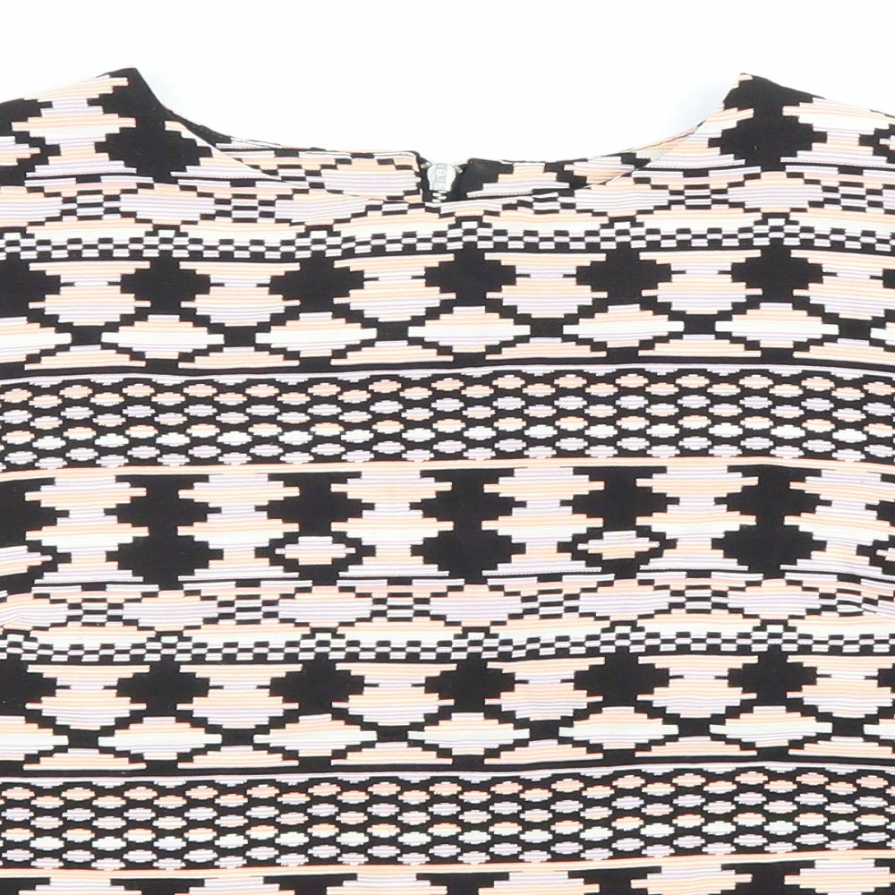 Miss Selfridge Womens Multicoloured Geometric Cotton Basic T-Shirt Size 8 Round Neck