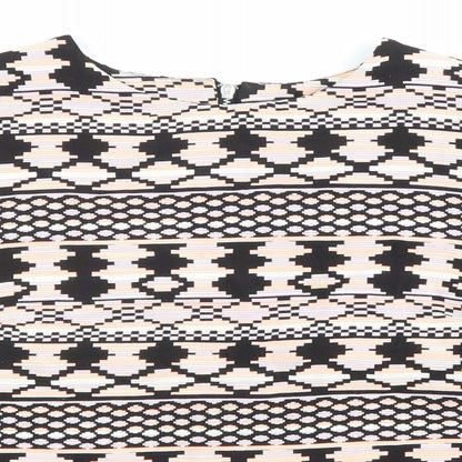 Miss Selfridge Womens Multicoloured Geometric Cotton Basic T-Shirt Size 8 Round Neck