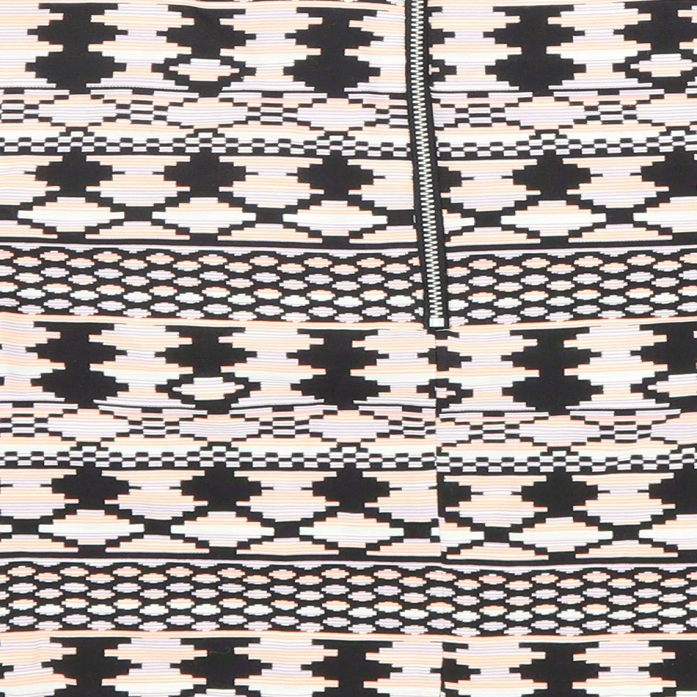 Miss Selfridge Womens Multicoloured Geometric Cotton Basic T-Shirt Size 8 Round Neck