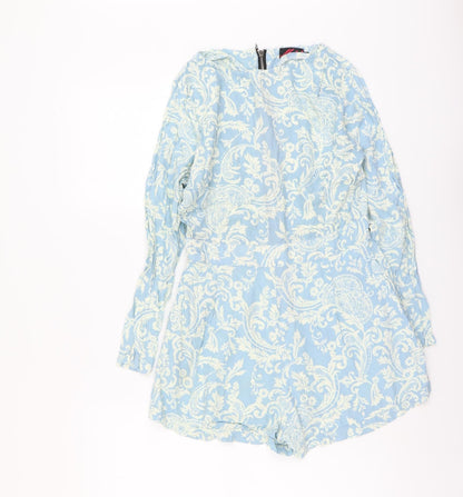 Motel Womens Blue Paisley Viscose Playsuit One-Piece Size M Zip