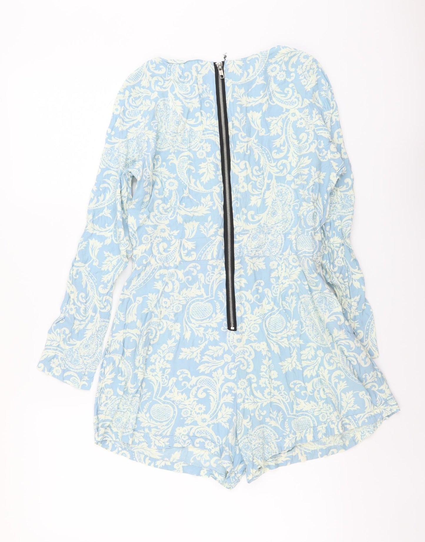 Motel Womens Blue Paisley Viscose Playsuit One-Piece Size M Zip