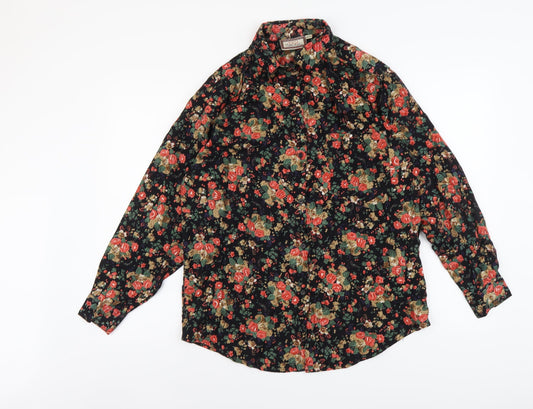 TIGI Womens Black Floral Viscose Basic Button-Up Size 10 Collared
