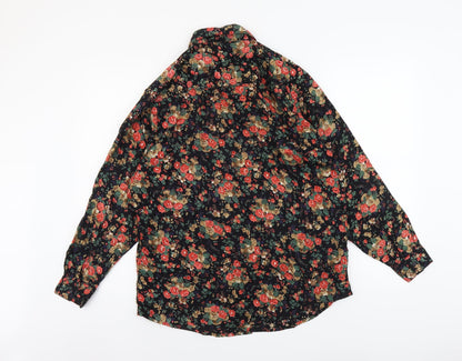 TIGI Womens Black Floral Viscose Basic Button-Up Size 10 Collared