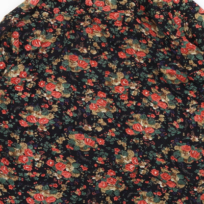 TIGI Womens Black Floral Viscose Basic Button-Up Size 10 Collared