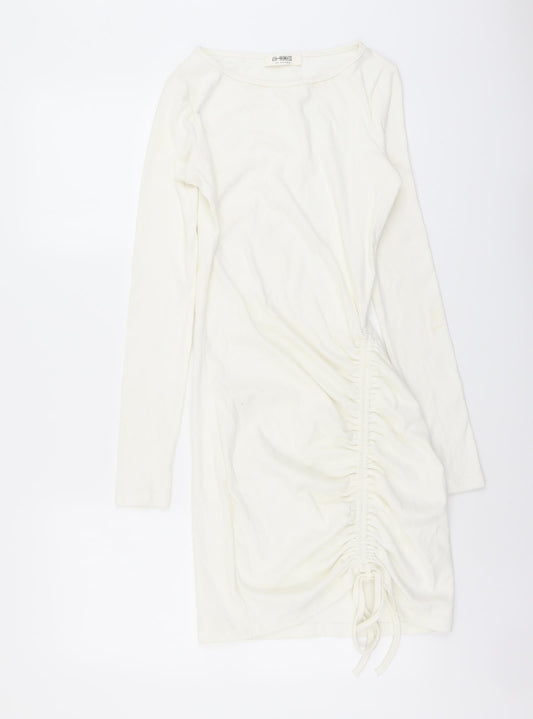 4th Reckless Womens Ivory Cotton Pencil Dress Size 8 Boat Neck Pullover
