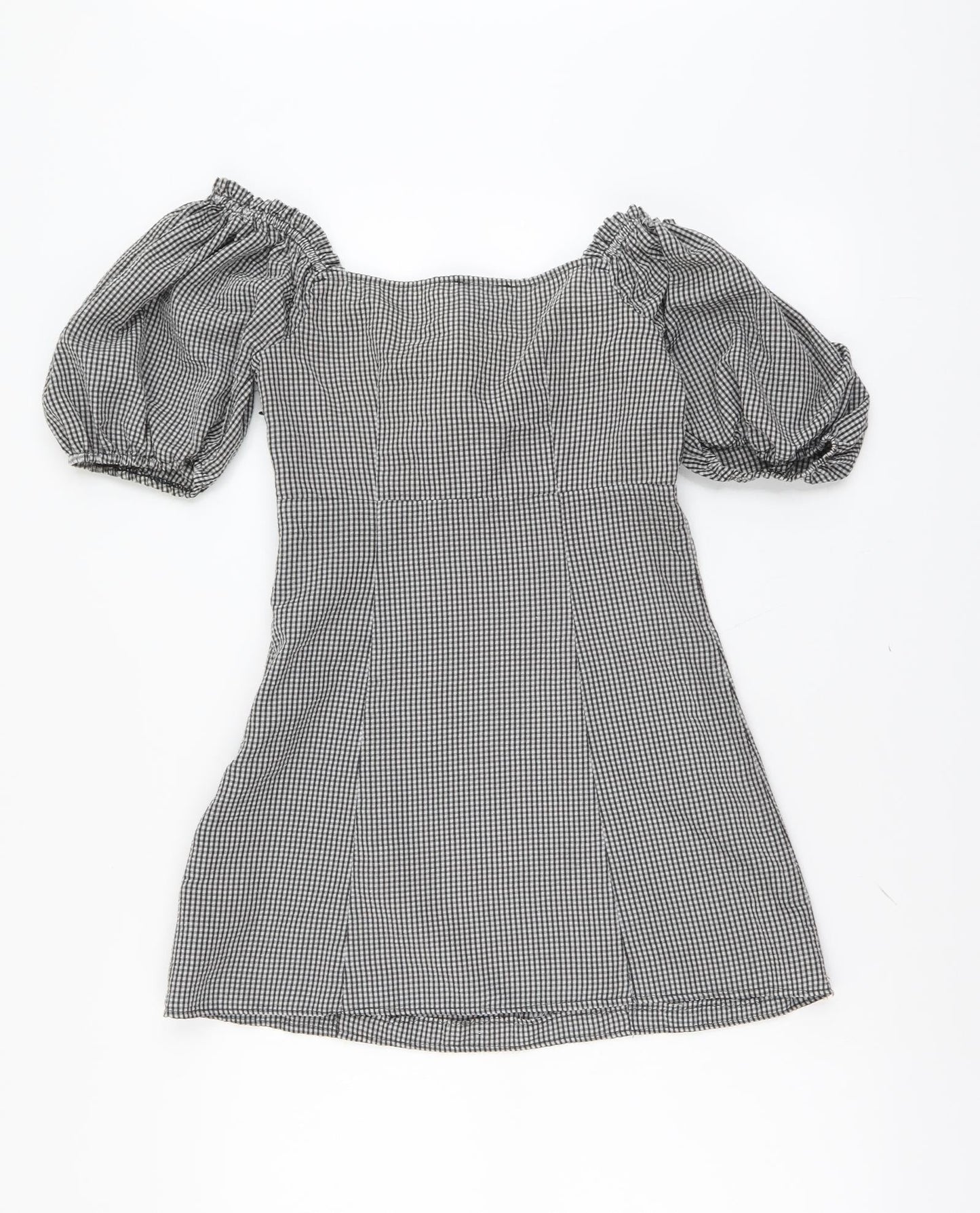 Miss Selfridge Womens Grey Gingham Polyester Mini Size 6 Sweetheart Zip