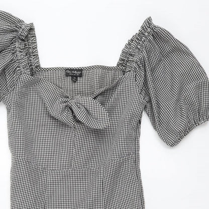 Miss Selfridge Womens Grey Gingham Polyester Mini Size 6 Sweetheart Zip