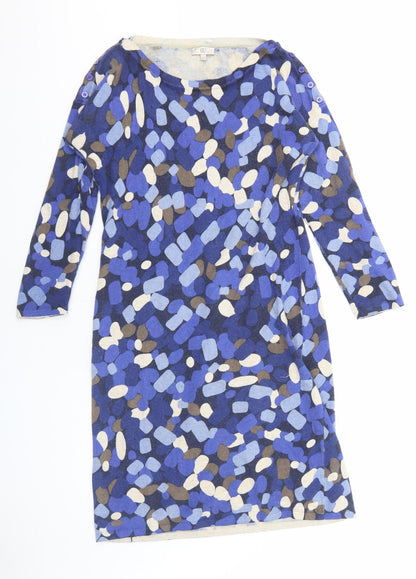CC Womens Blue Geometric Cotton Jumper Dress Size M Round Neck Pullover