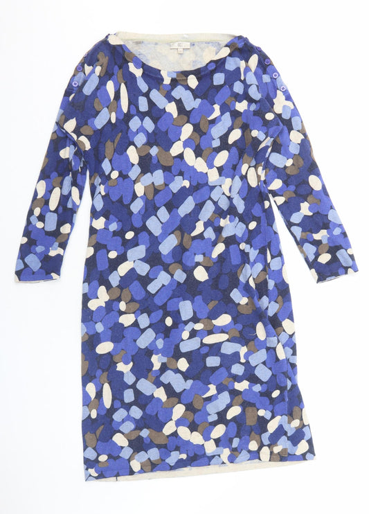 CC Womens Blue Geometric Cotton Jumper Dress Size M Round Neck Pullover