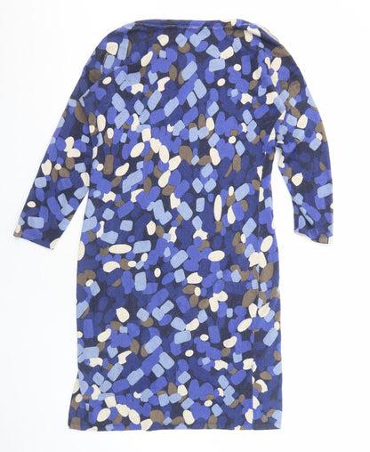 CC Womens Blue Geometric Cotton Jumper Dress Size M Round Neck Pullover