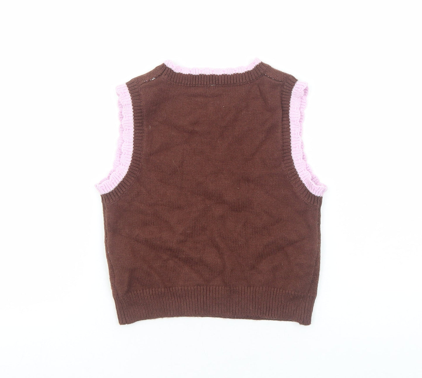 Preworn Girls Brown Round Neck Viscose Vest Jumper Size S Pullover