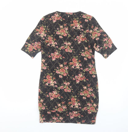 Angeltye Womens Brown Floral Cotton Jumper Dress Size M Round Neck Pullover