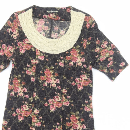 Angeltye Womens Brown Floral Cotton Jumper Dress Size M Round Neck Pullover
