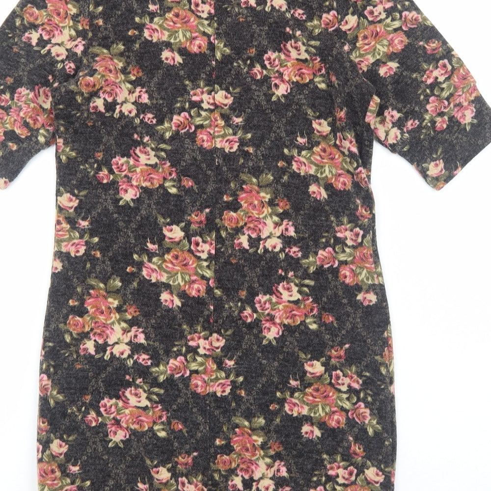 Angeltye Womens Brown Floral Cotton Jumper Dress Size M Round Neck Pullover