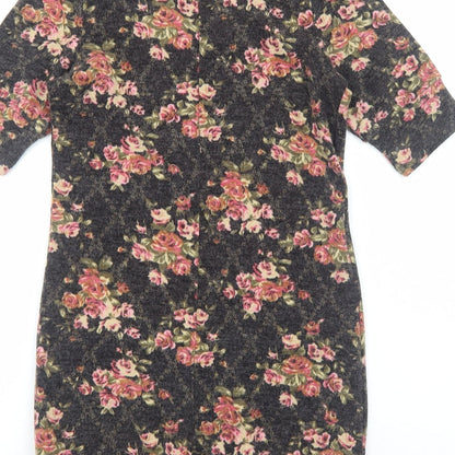 Angeltye Womens Brown Floral Cotton Jumper Dress Size M Round Neck Pullover