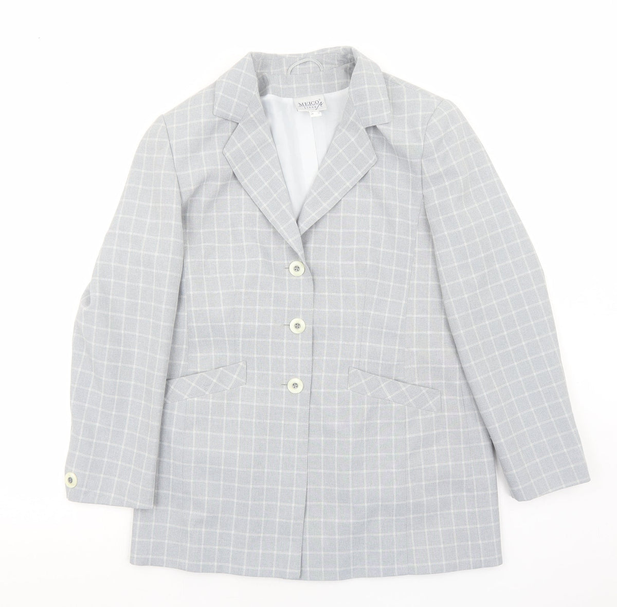 Meico Womens Grey Geometric Jacket Blazer Size 10 Buckle