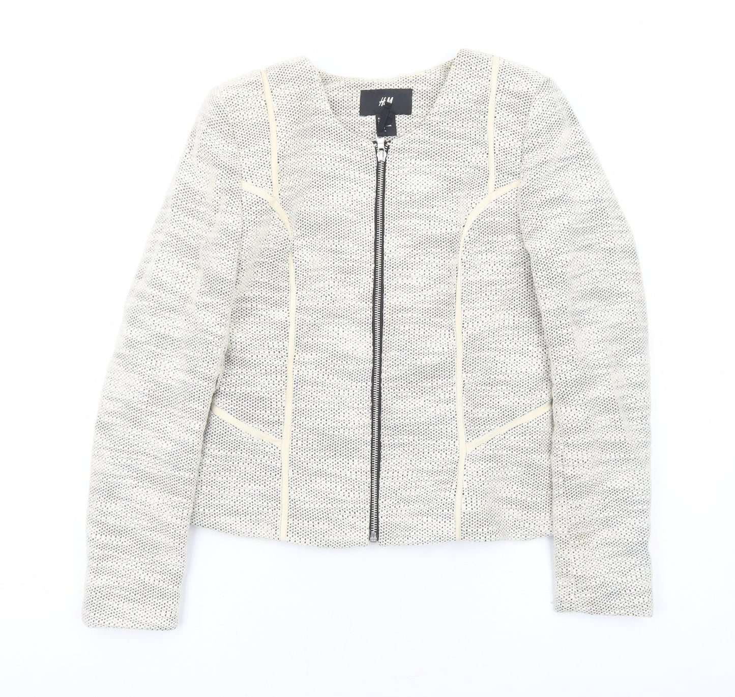H&M Womens Ivory Geometric Jacket Size 8 Zip