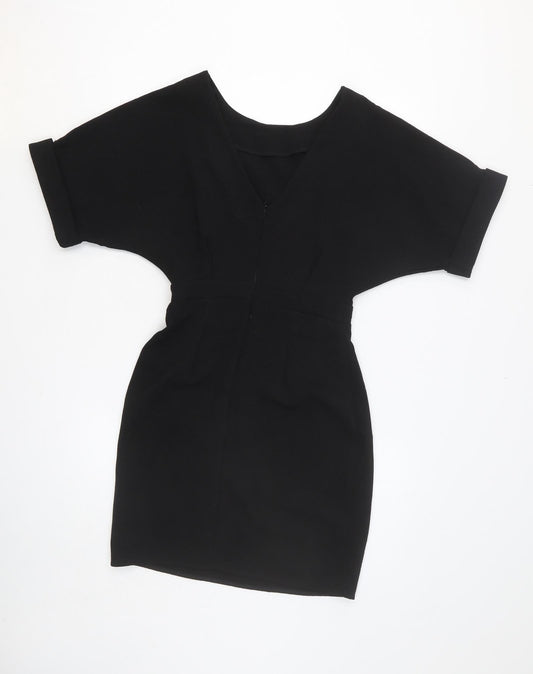 ASOS Womens Black Polyester A-Line Size 8 Scoop Neck Zip