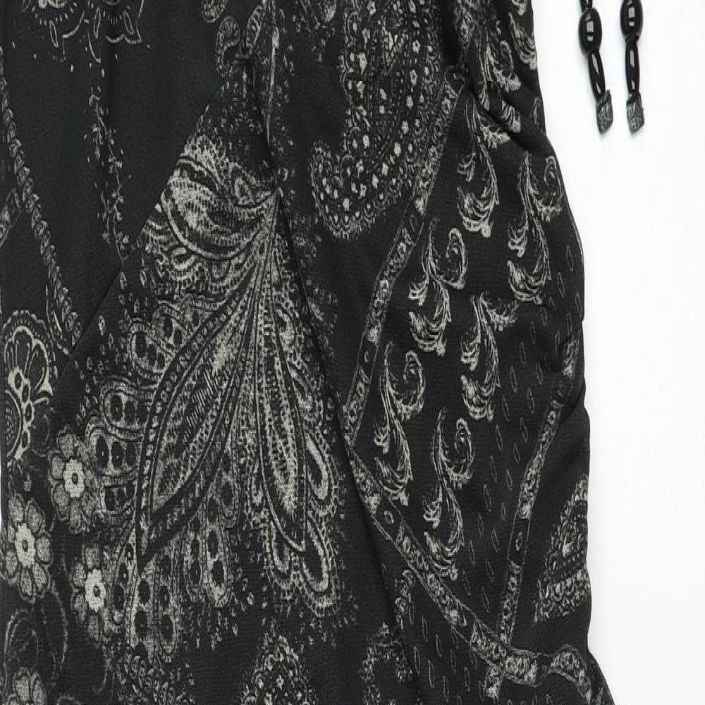 H&M Womens Black Geometric Polyester Bodycon Size L One Shoulder Pullover