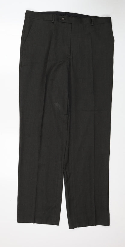 Preworn Mens Grey Polyester Dress Pants Trousers Size 36 in Regular Zip
