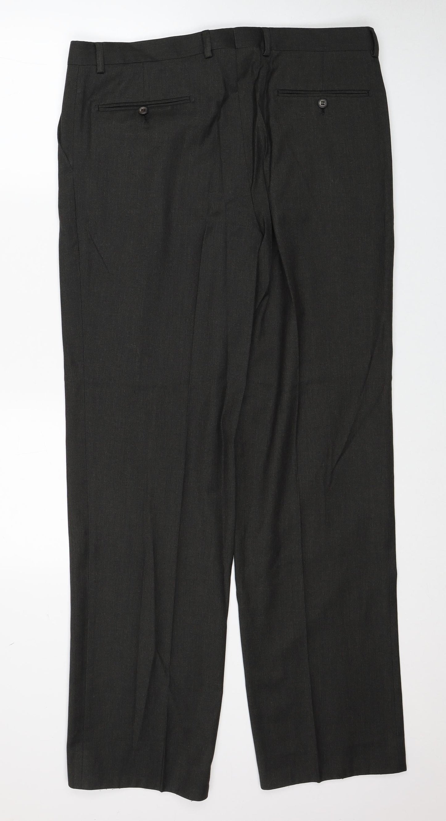 Preworn Mens Grey Polyester Dress Pants Trousers Size 36 in Regular Zip