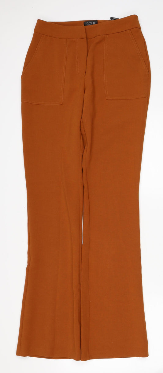 Topshop Womens Brown Polyester Trousers Size 8 Regular Zip