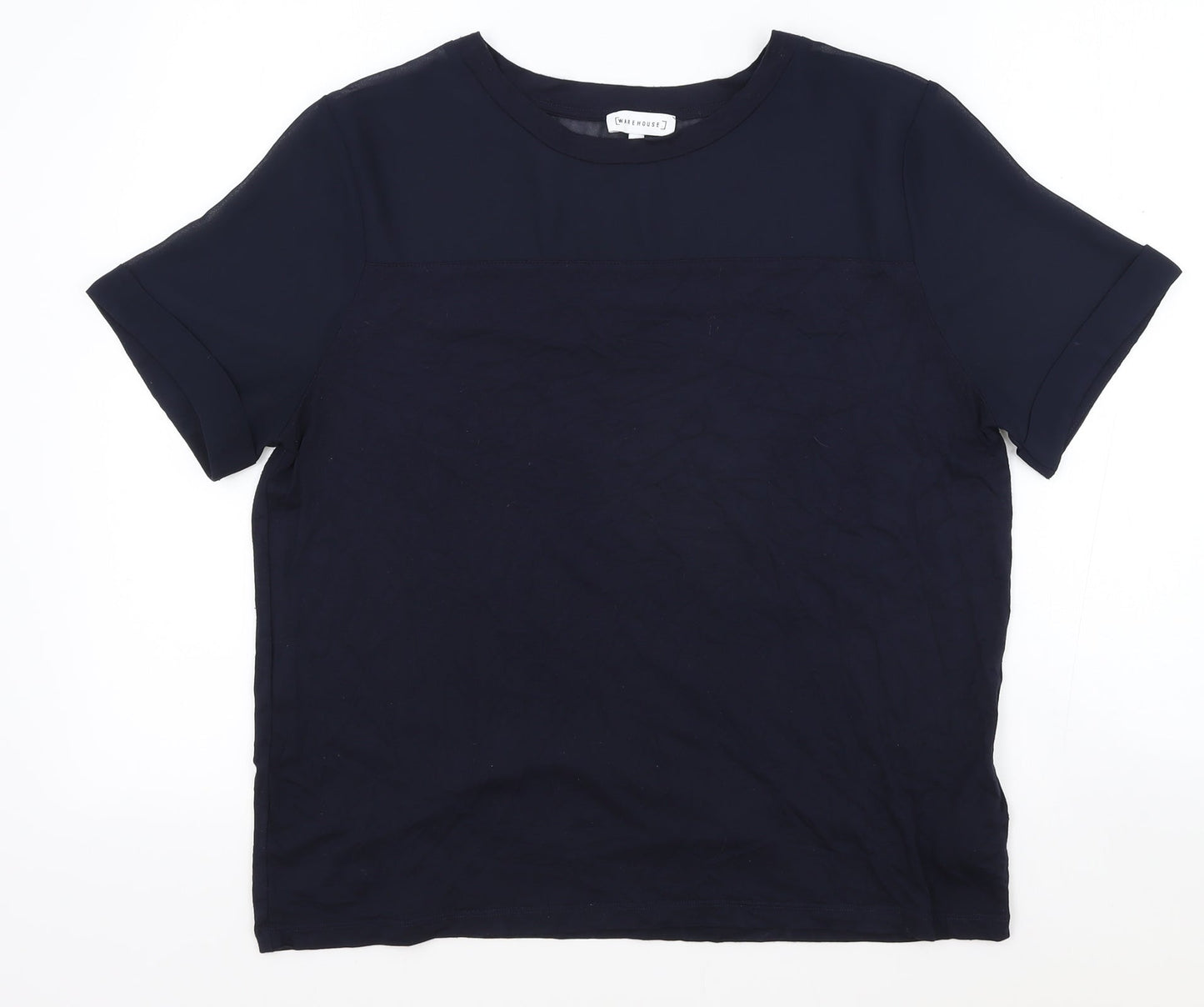 Womens UK Size 14 Warehouse Blue Basic T-Shirt