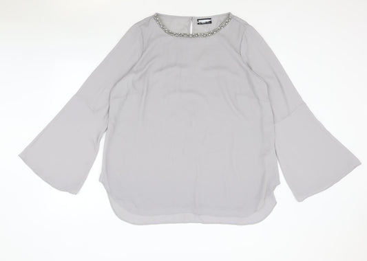 Womens UK Size L Preworn Grey Basic Blouse