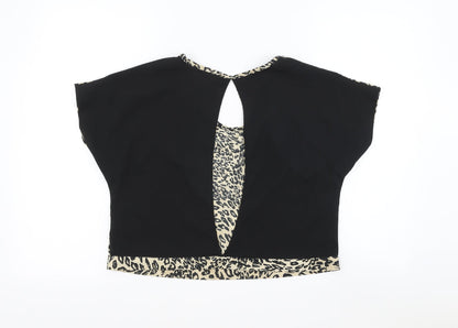 Primark Womens Brown Animal Print Polyester Cropped Blouse Size 8 Scoop Neck - Leopard Print Open Back
